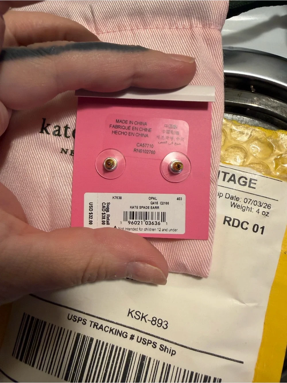 kate spade Gold-Tone Iridescent Glitter Square Stud Earrings